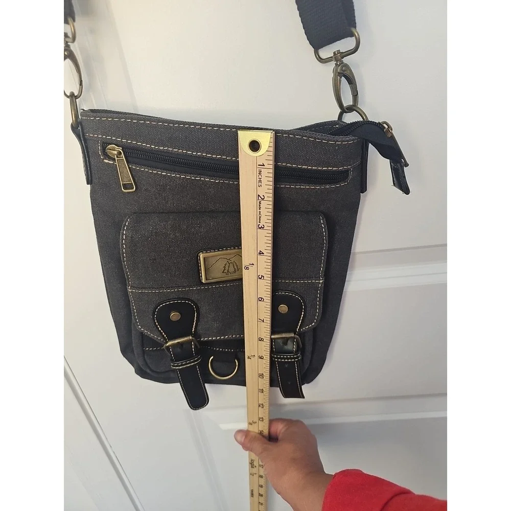 Prarie Schooner Unisex Crossbody Bag Black Canvas Heavy Duty‎ Multi Pocket